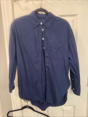 Maeve Navy Button-Down Cotton Shirt